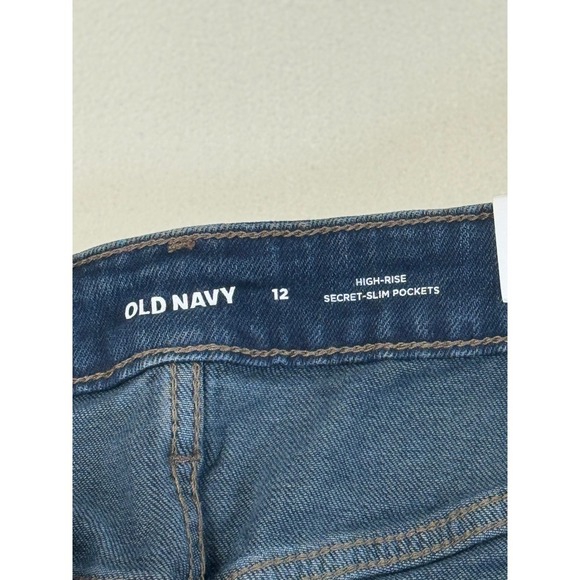 Old Navy High-Rise Denim Skirt Raw Hem Button Front Dark Wash Women's Size 12 - Picture 5 of 9